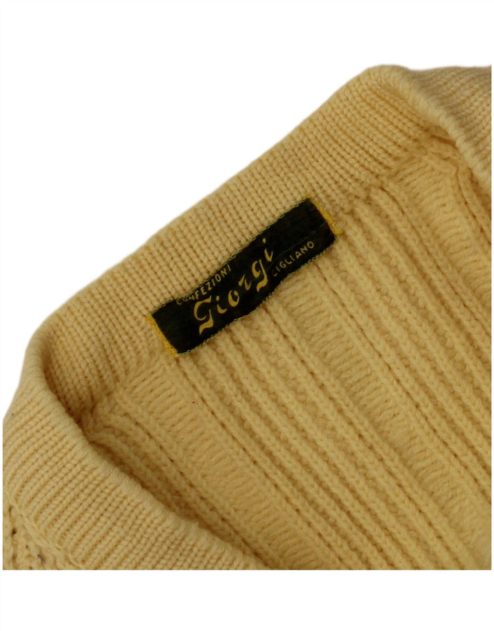 vintage Homme Col V Pull Pull Jaune Moyen