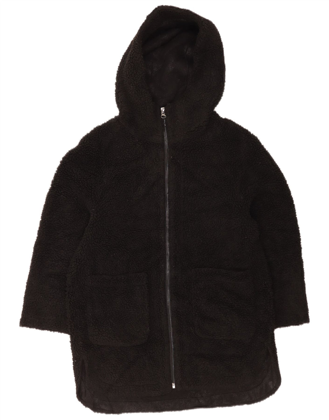 Zara Veste polaire surdimensionnée à capuche pour femme UK 6 XS Noir Polyester
