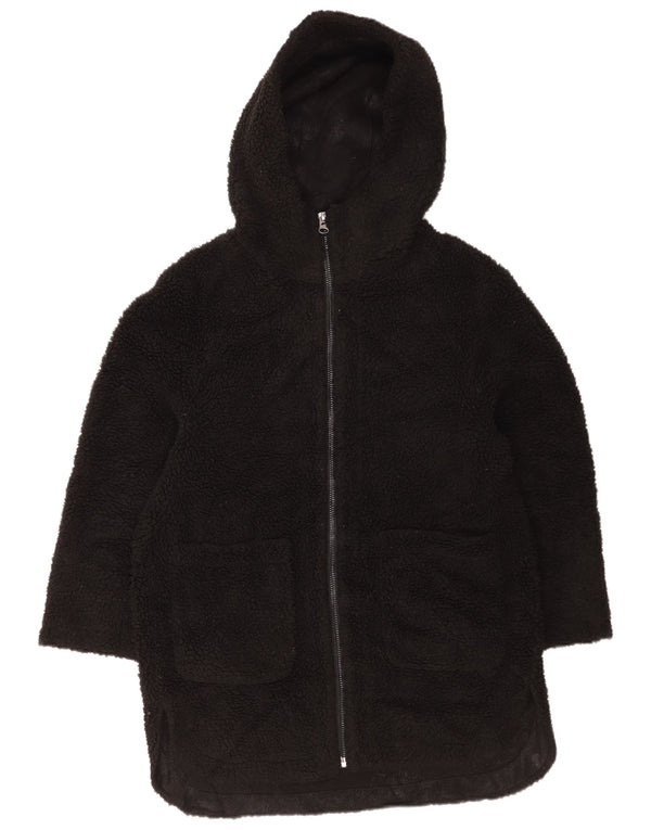 Zara Veste polaire surdimensionnée à capuche pour femme UK 6 XS Noir Polyester