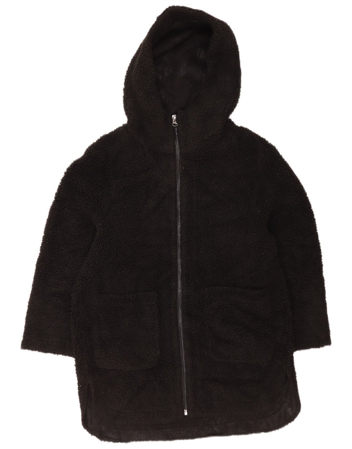 Zara Veste polaire surdimensionnée à capuche pour femme UK 6 XS Noir Polyester