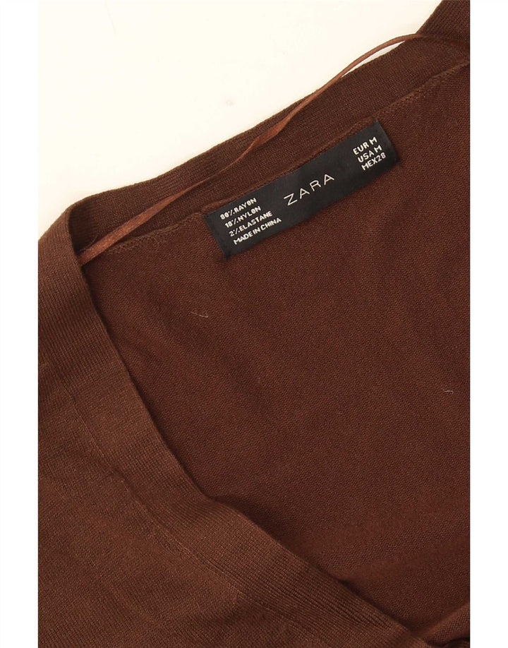 Zara Cardigan Femme Pull UK 14 Rayonne Marron Moyen