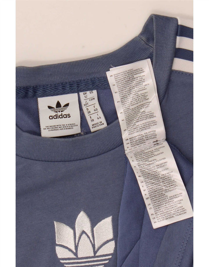 Adidas T-Shirt Femme Top UK 12 Bleu Moyen Coton