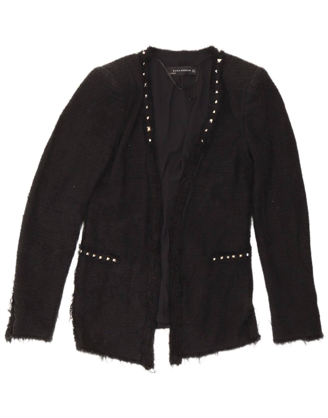 Zara Veste Blazer Ouverte Femme UK 12 Coton Noir Moyen