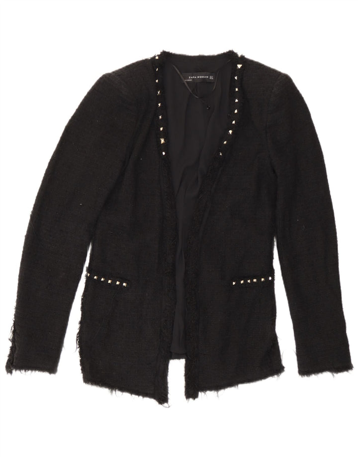 Zara Veste Blazer Ouverte Femme UK 12 Coton Noir Moyen