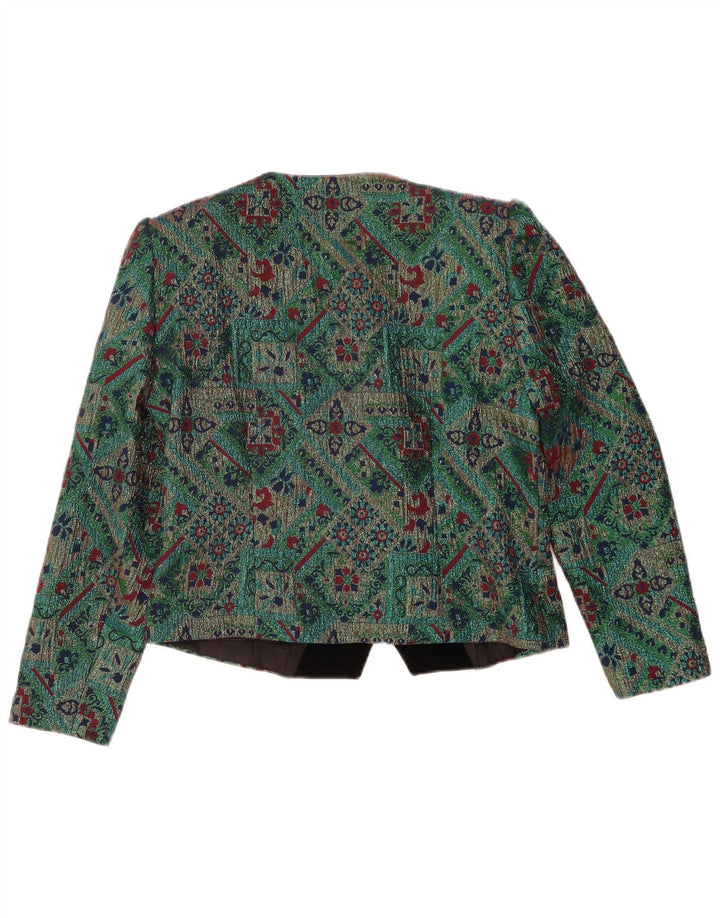 vintage Womens Crop Blazer Veste IT 46 Grand Acétate Géométrique Vert