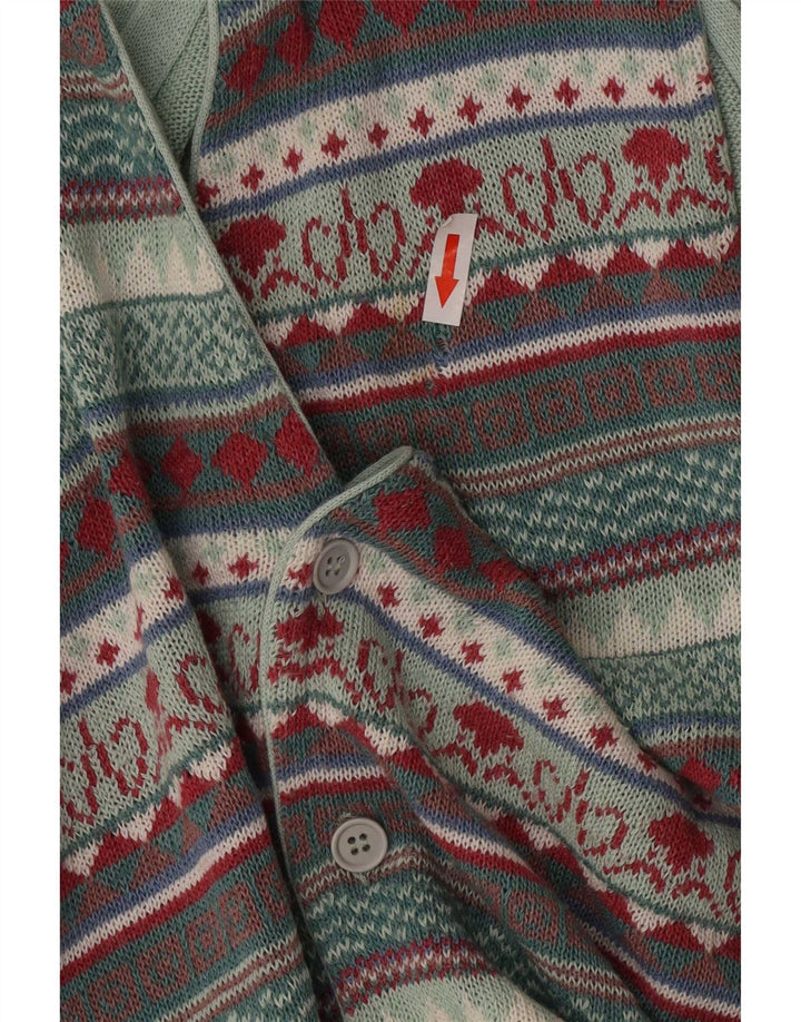 vintage Mens Cardigan sans manches Pull Moyen Multicolore Fair Isle