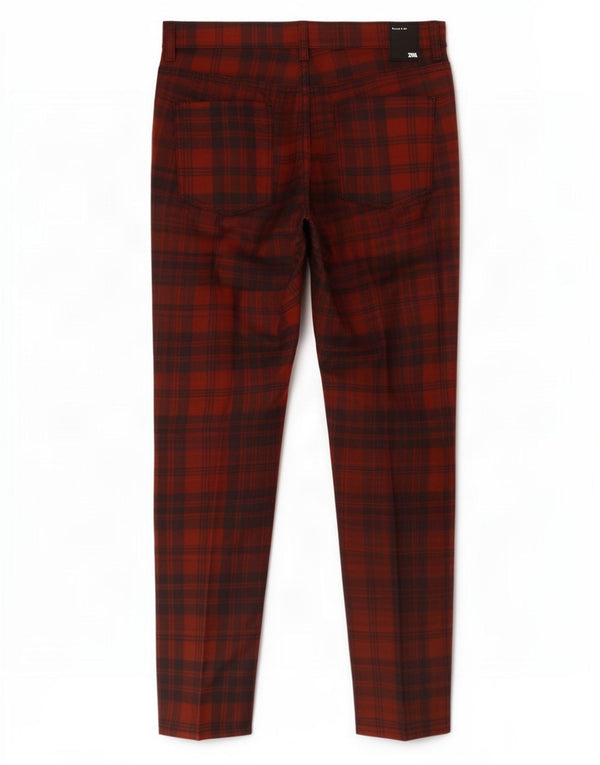 Zara Pantalon décontracté slim pour femme EU 42 Large W32 L27 Coton à carreaux rouge