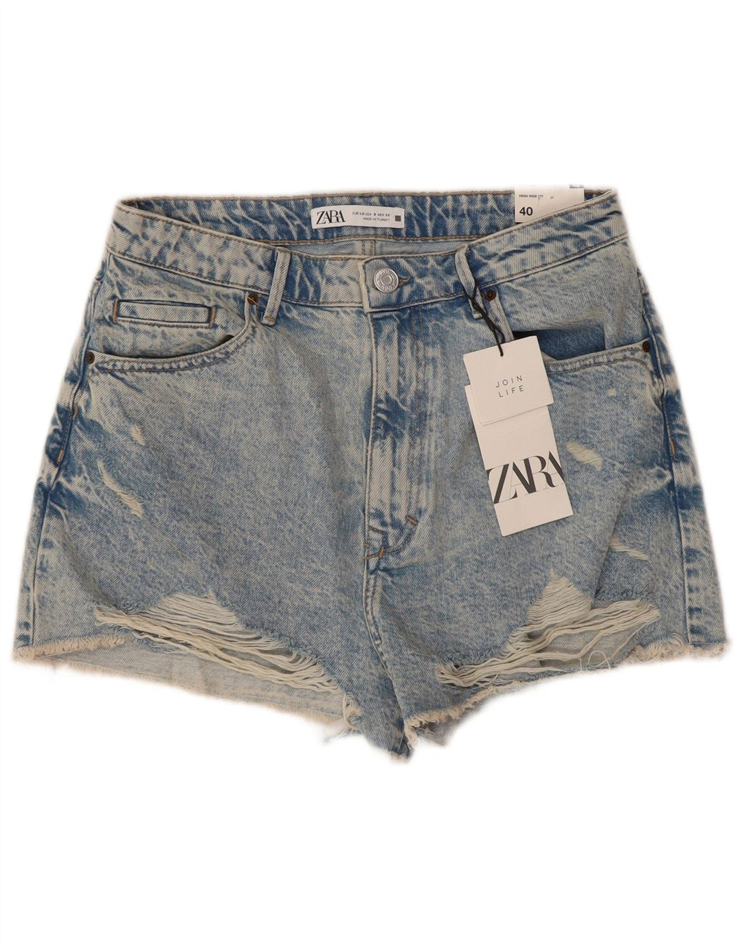 ZARA Short en jean vieilli pour femme EU 40 Medium W30 Bleu Coton