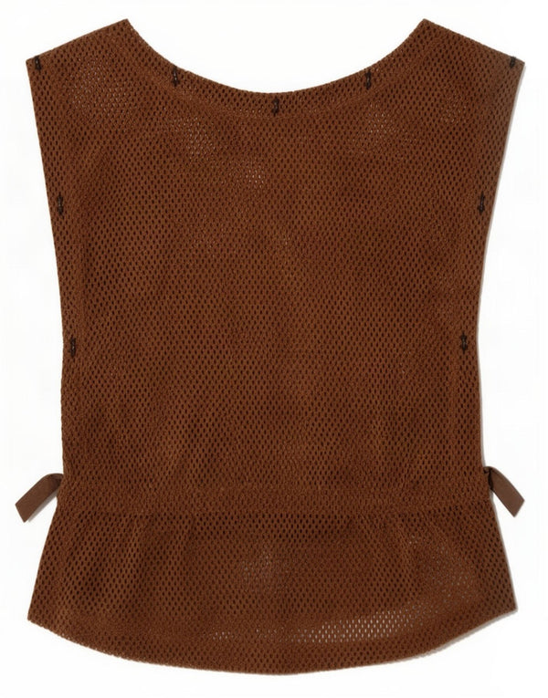 Vintage Femme Sans Manches Voir À Travers Top IT 36 XS Marron