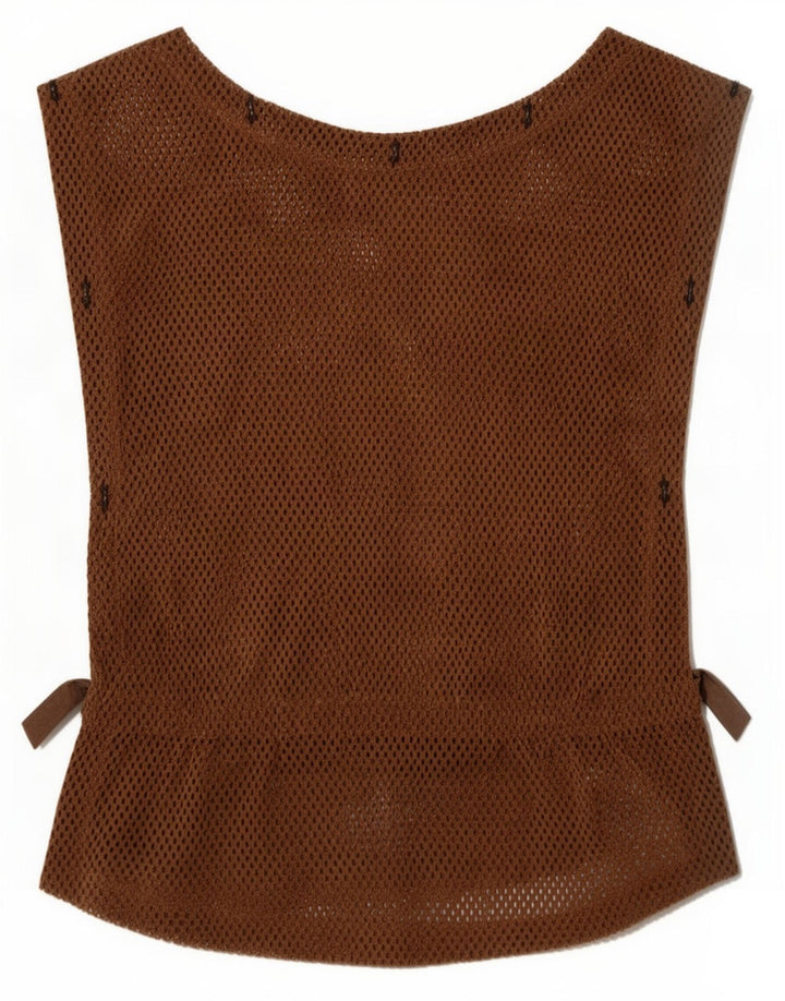 Vintage Femme Sans Manches Voir À Travers Top IT 36 XS Marron