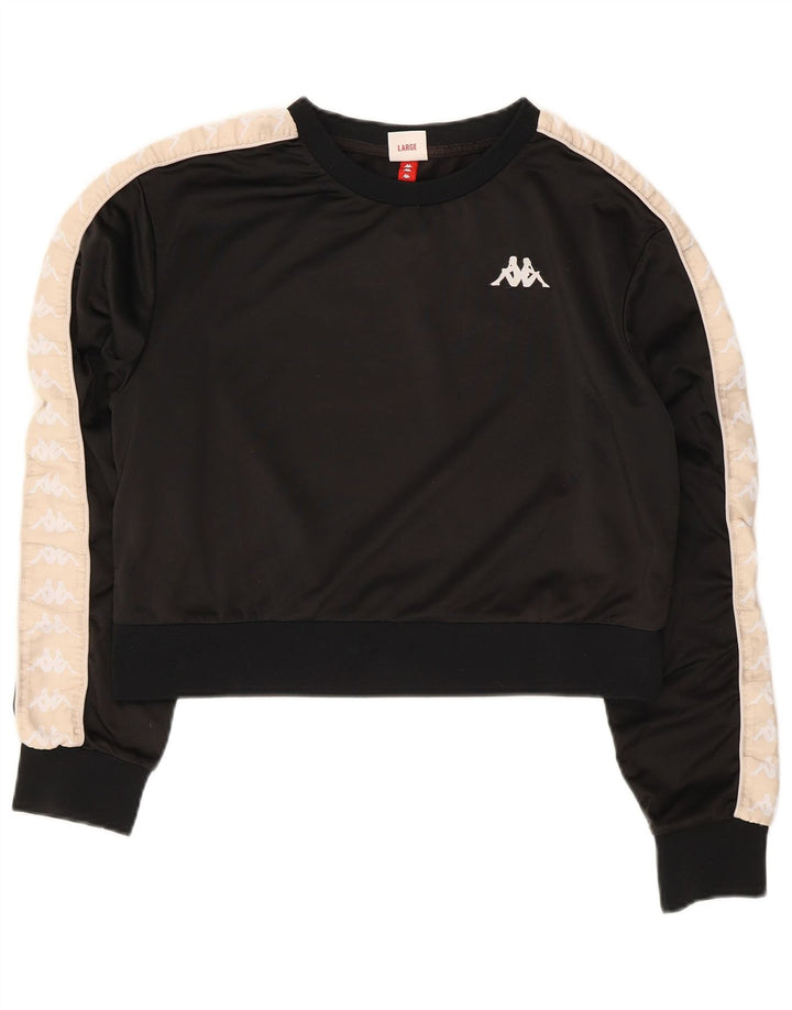 Kappa Womens Crop Graphic Sweatshirt Jumper UK 14 Grand Noir Colorblock