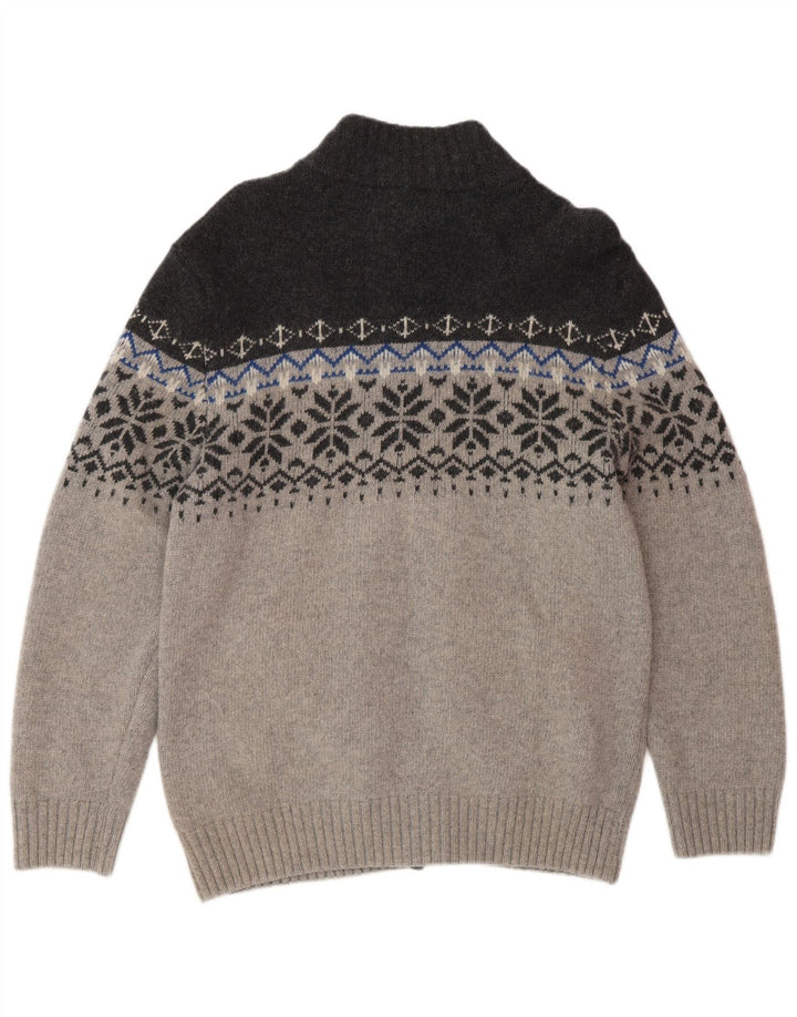 NORTH ROUTE Pull à col zippé pour homme Large Gris Fair Isle