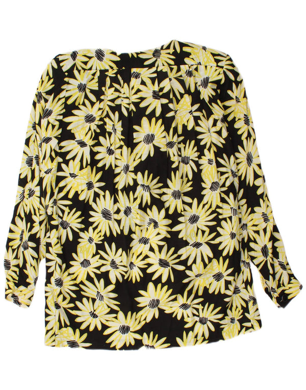 vintage Femmes Loose Fit Cardigan Top UK 14 Moyen Noir Floral