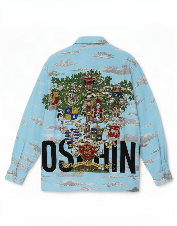 Moschino Chemise graphique surdimensionnée pour femme UK 10 Petit créateur en viscose bleue