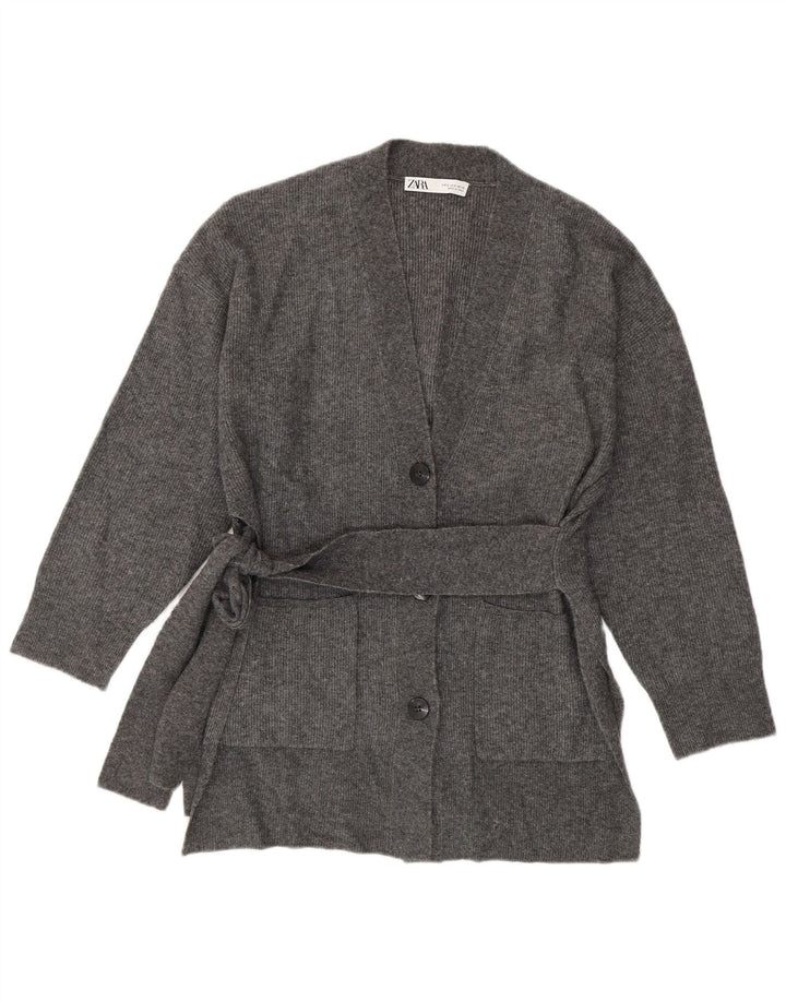 ZARA Womens Loose Fit Longline Cardigan Sweater UK 10 Petit Gris Acrylique