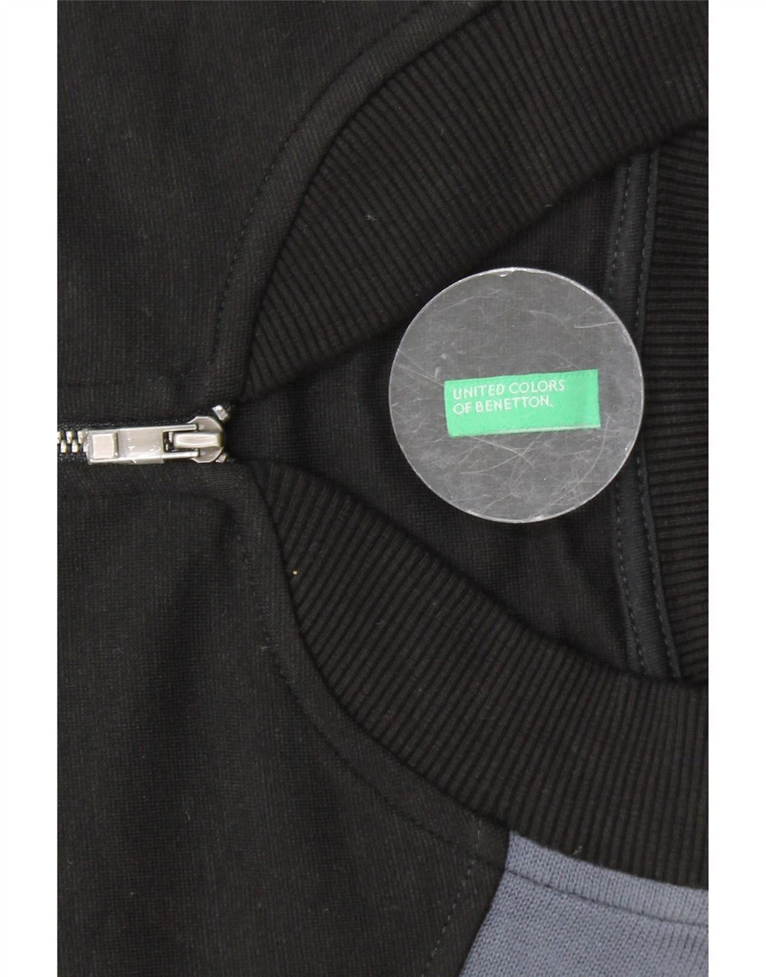 BENETTON Veste de survêtement courte pour femme UK 16 Large Noir Colourblock