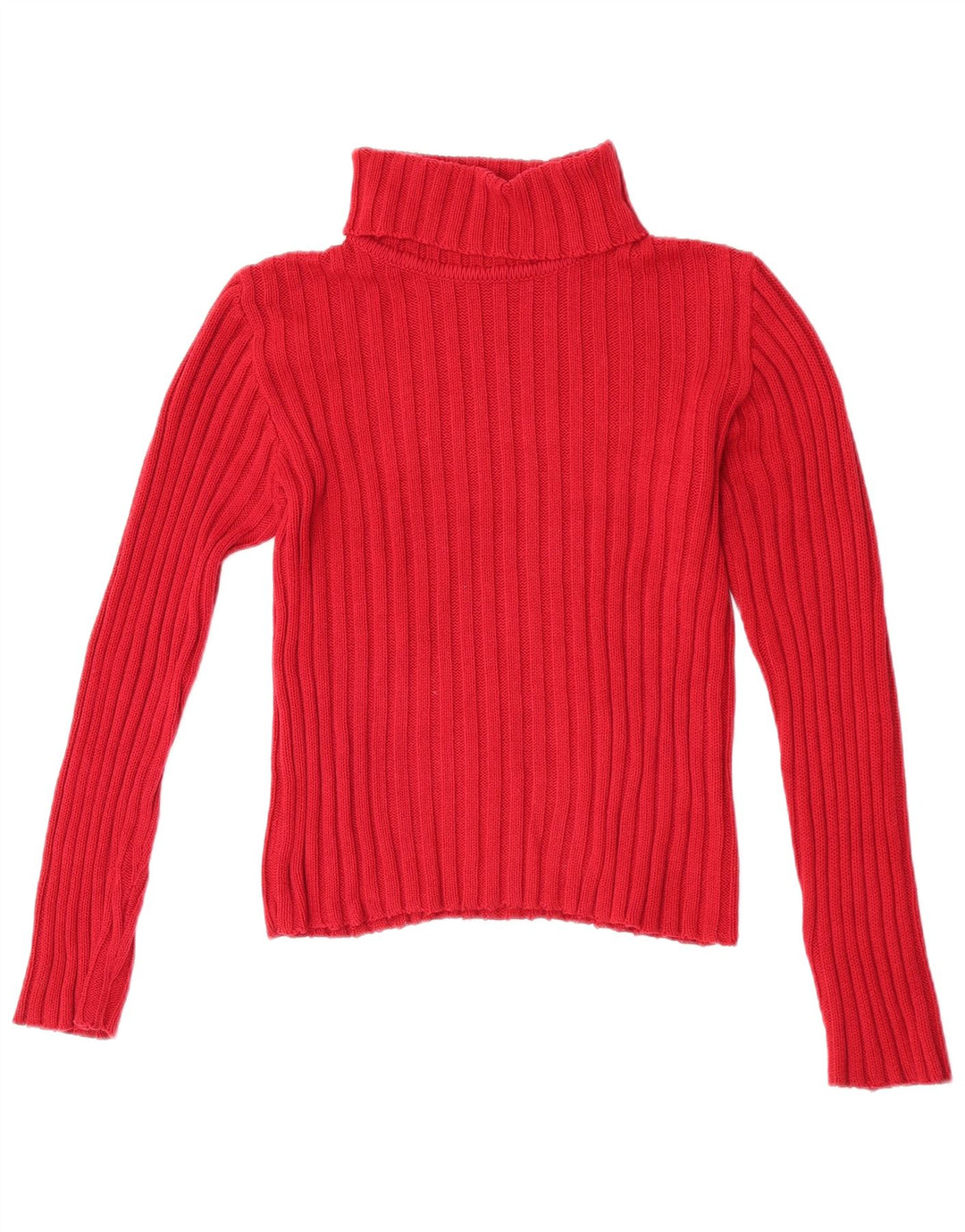 vintage Womens Crop Roll Neck Jumper Pull UK 10/12 Coton Rouge Moyen