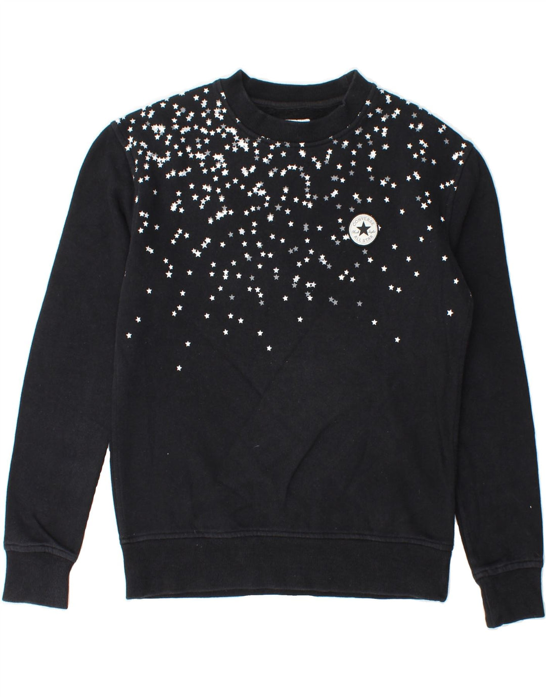 CONVERSE Womens Abstract Pattern Sweatshirt Jumper UK 6 XS Black Cotton Vintage Converse and Second-Hand Converse from Messina Hembry 