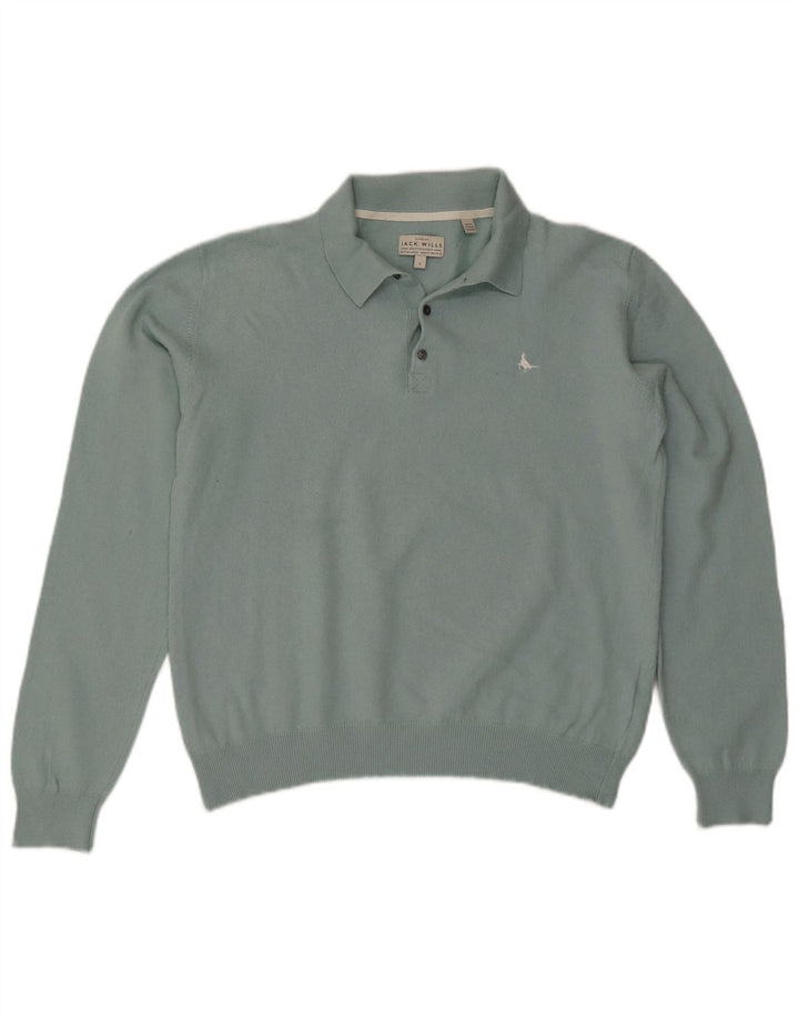 JACK WILLS Pull col polo pour homme en coton bleu moyen