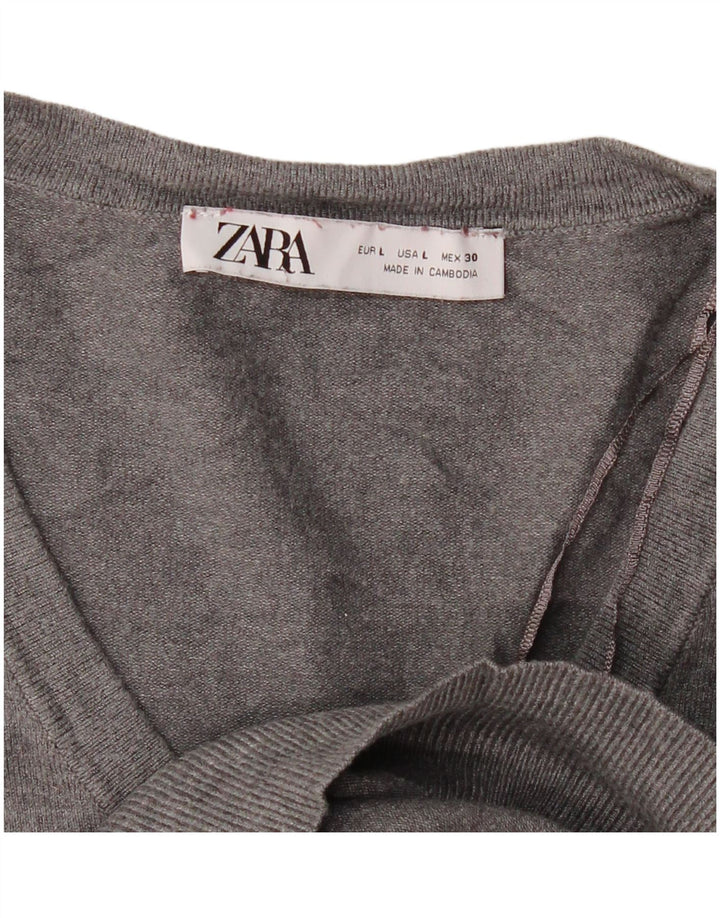 Zara Pull col V pour femme UK 16 Large Gris