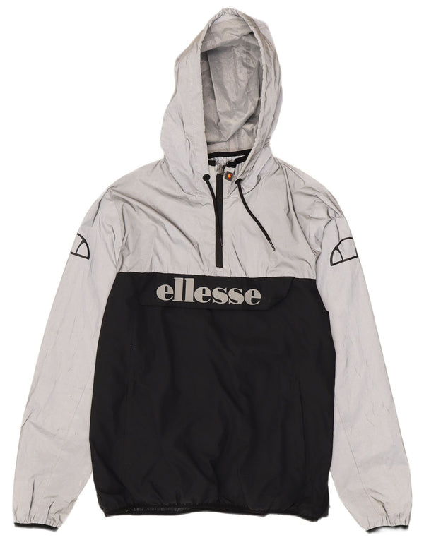 Ellesse Veste de pluie à capuche graphique pour homme UK 40 Large Noir Colourblock