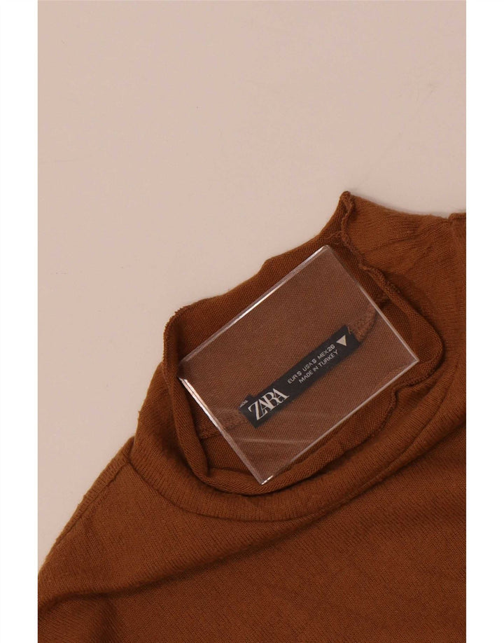 Zara Womens Crop Top Manches Longues UK 8 Petit Marron