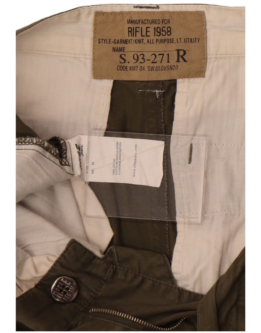 Rifle Short Chino Homme W31 Coton Kaki Moyen