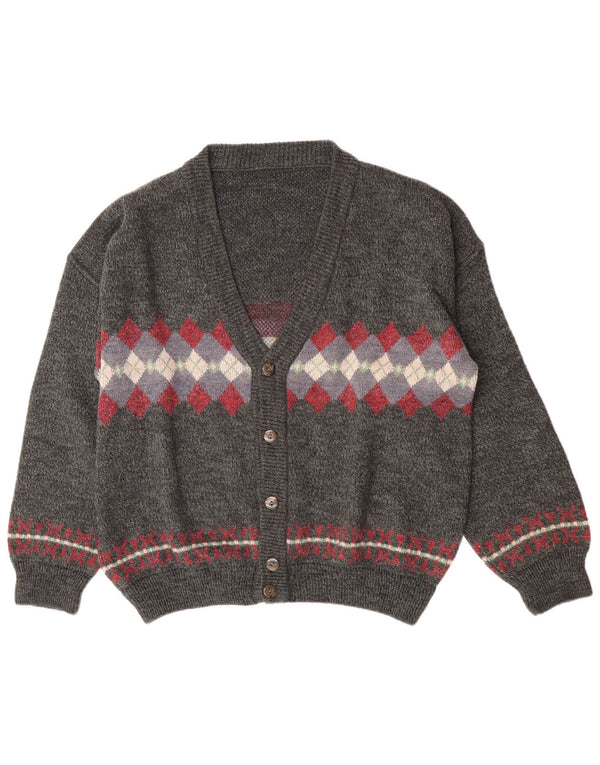 vintage Mens Cardigan Pull XL Gris Argyle/Diamant