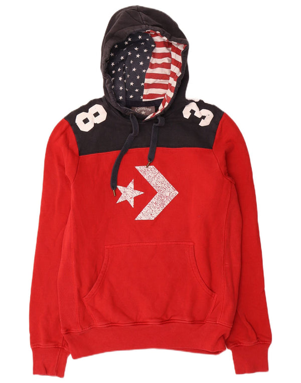 Converse Pull à capuche graphique pour homme en coton color block Rouge Taille S