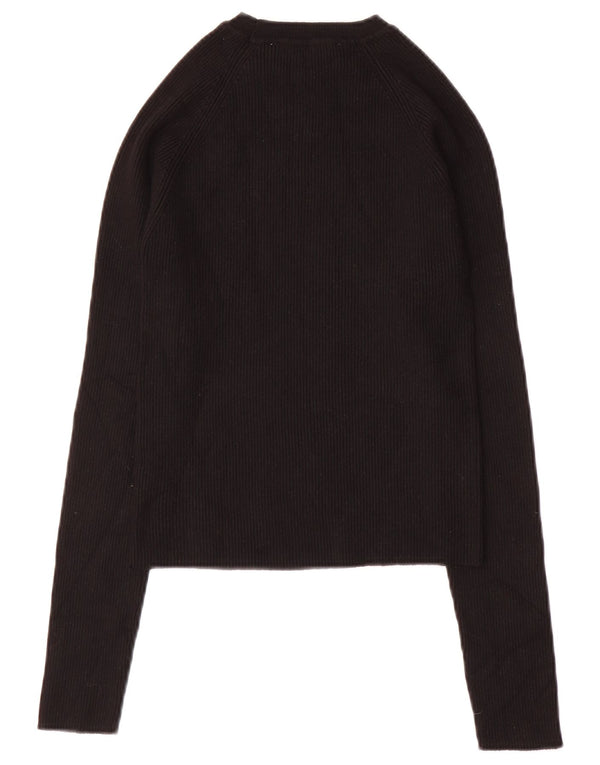 Zara Femme Crop Top Manches Longues UK 12 Medium Noir Viscose