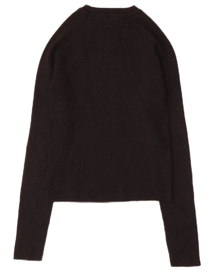 Zara Femme Crop Top Manches Longues UK 12 Medium Noir Viscose