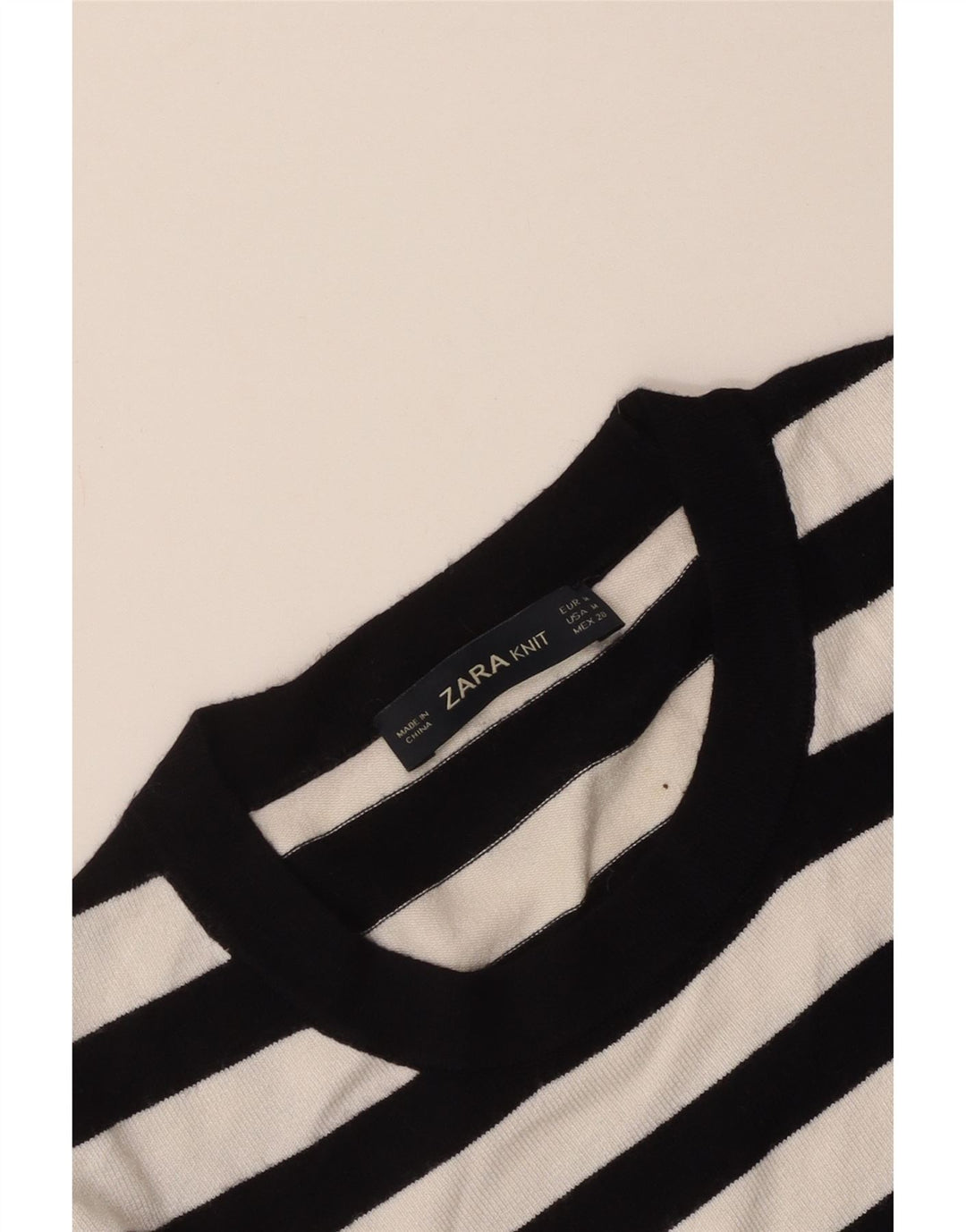 Zara Pull ras du cou pour femme UK 12 Medium Noir Rayé