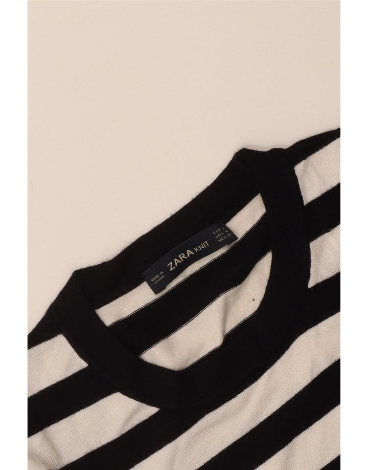 Zara Pull ras du cou pour femme UK 12 Medium Noir Rayé