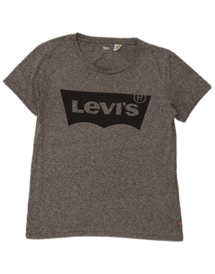 Levi's T-Shirt Graphique Femme UK 10 Petit Gris Moucheté Polyester