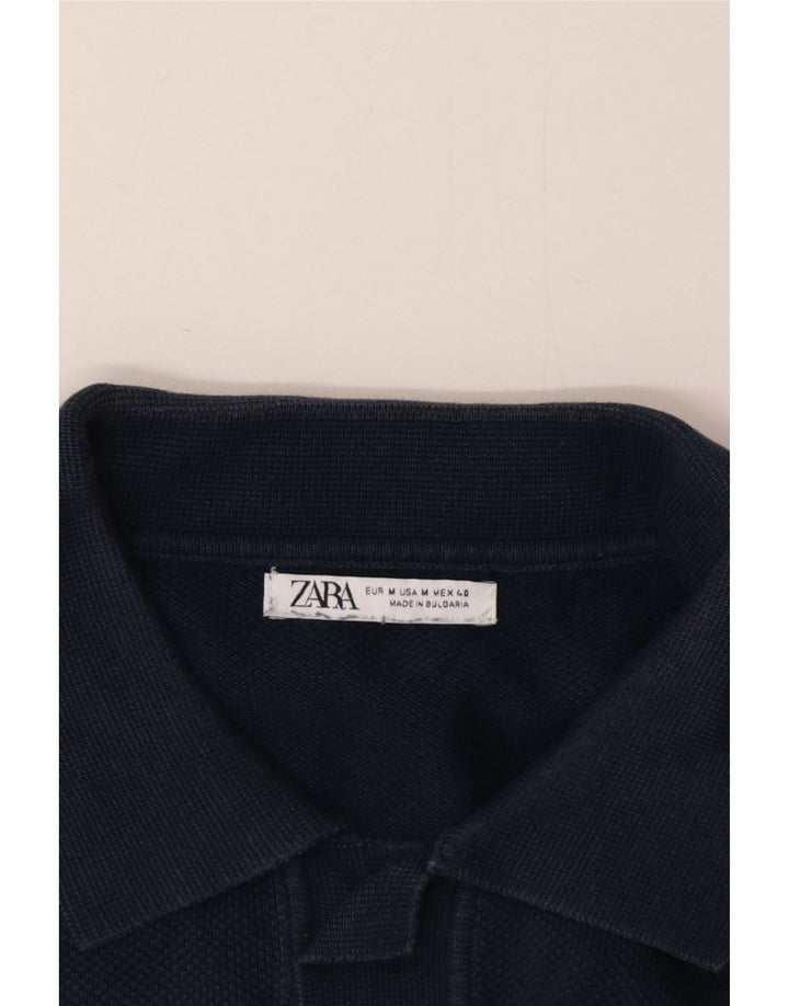 Zara Pull à manches courtes et col polo pour homme Bleu marine moyen