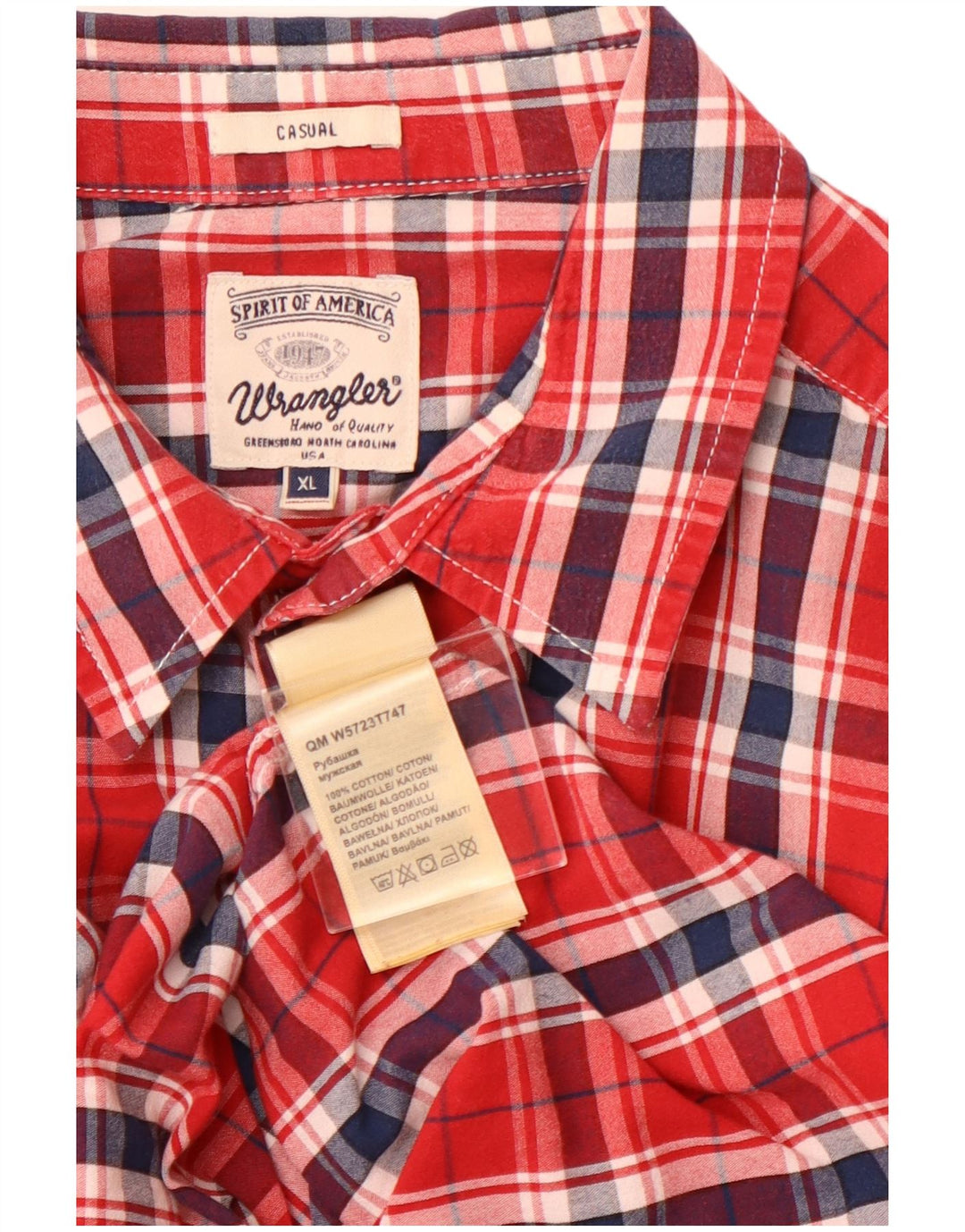 WRANGLER Chemise décontractée à manches courtes pour homme XL en coton à carreaux rouges