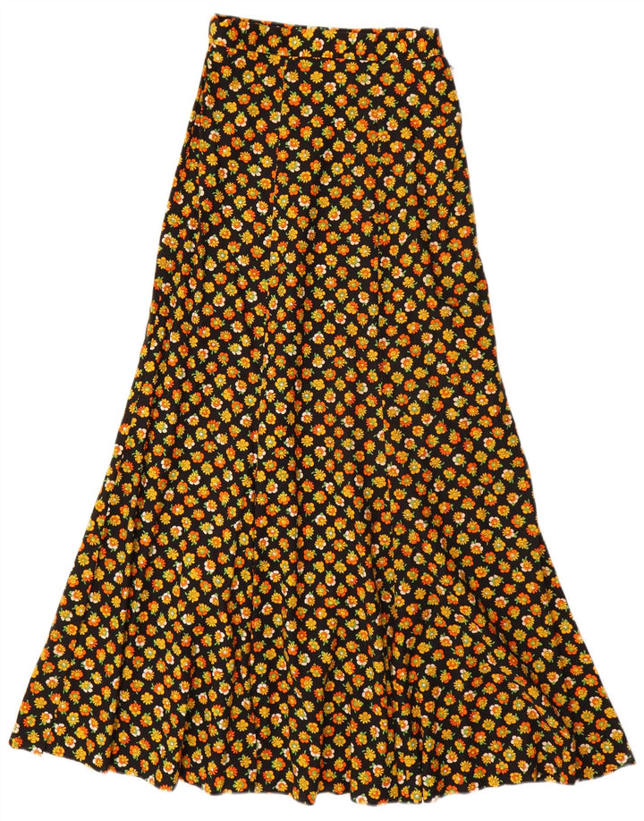 VINTAGE Femme Maxi A-Line Jupe EU 34 2XS W24 Noir Coton Floral