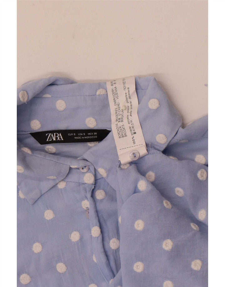 Zara Chemise Femme UK 10 Petit Bleu À Pois Polyester