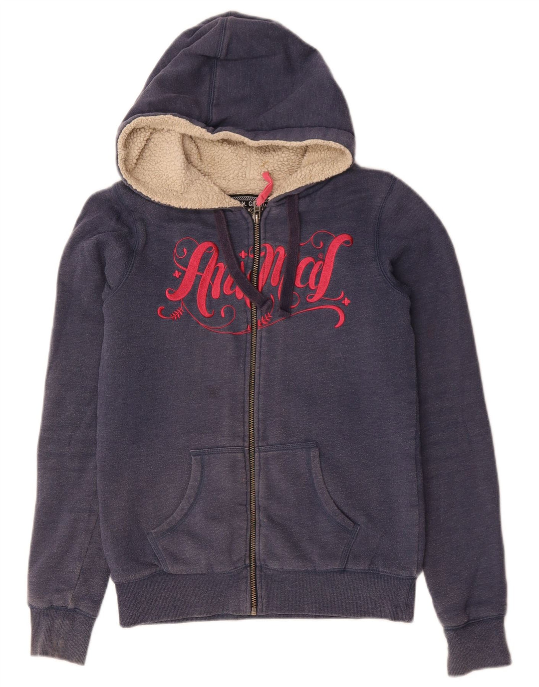 ANIMAL Pull à capuche zippé graphique pour femme UK 8 Small Bleu marine