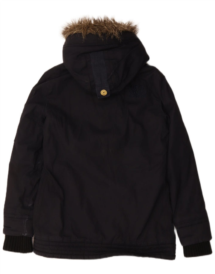 Superdry Veste coupe-vent à capuche pour femme UK 14 Bleu marine moyen Coton