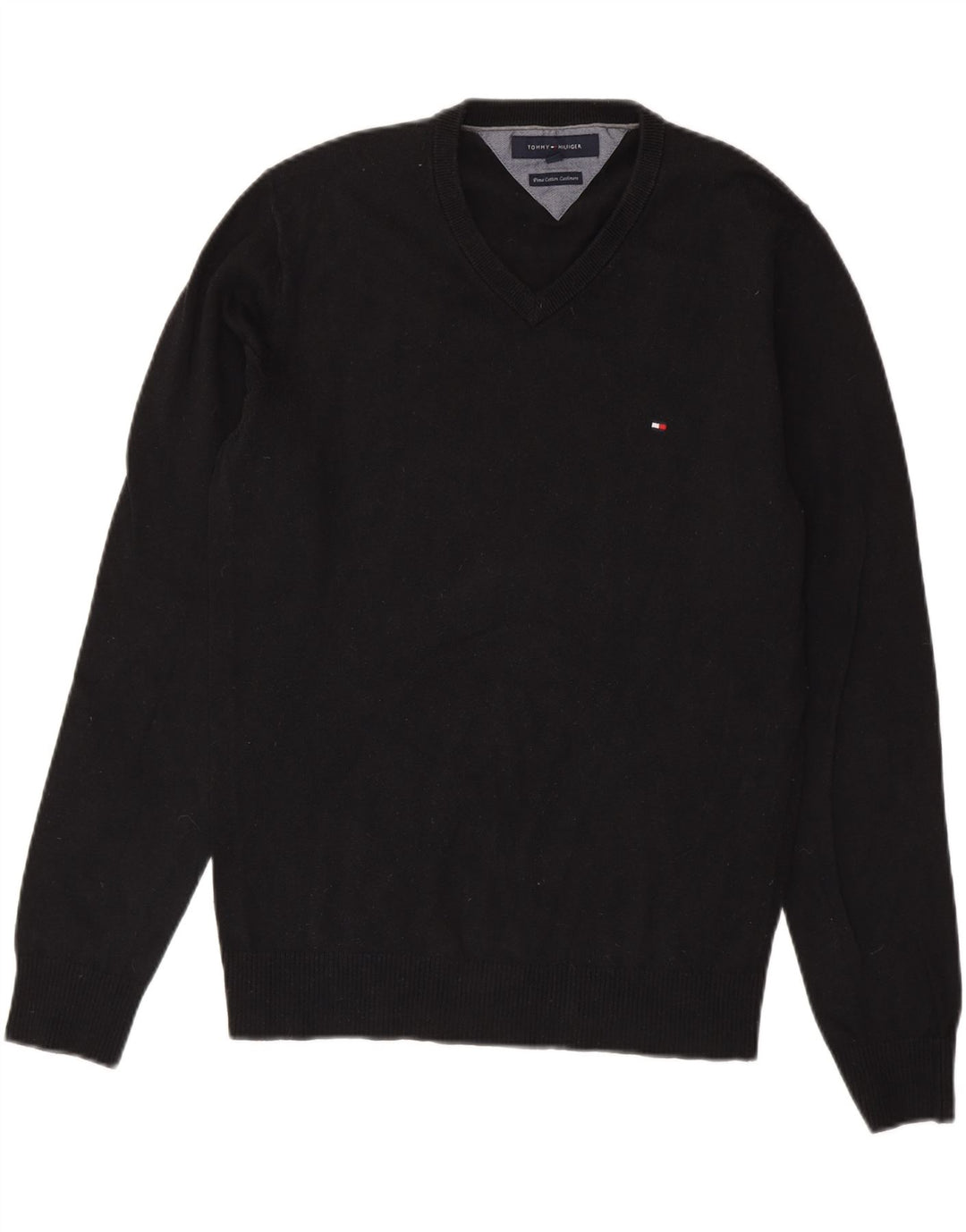 TOMMY HILFIGER Pull Col V Homme Petit Noir Coton