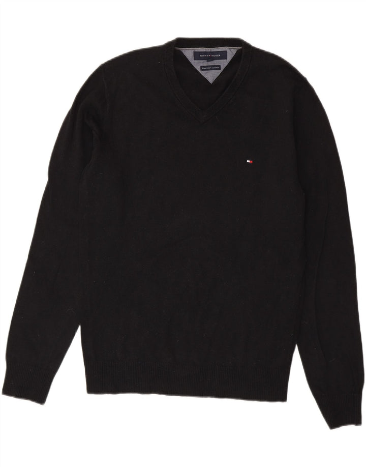 TOMMY HILFIGER Pull Col V Homme Petit Noir Coton