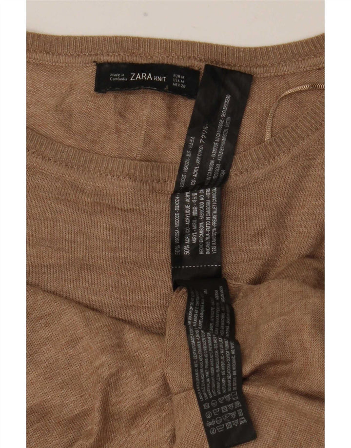 Zara Haut long à manches longues pour femme UK 14 Viscose marron moyen