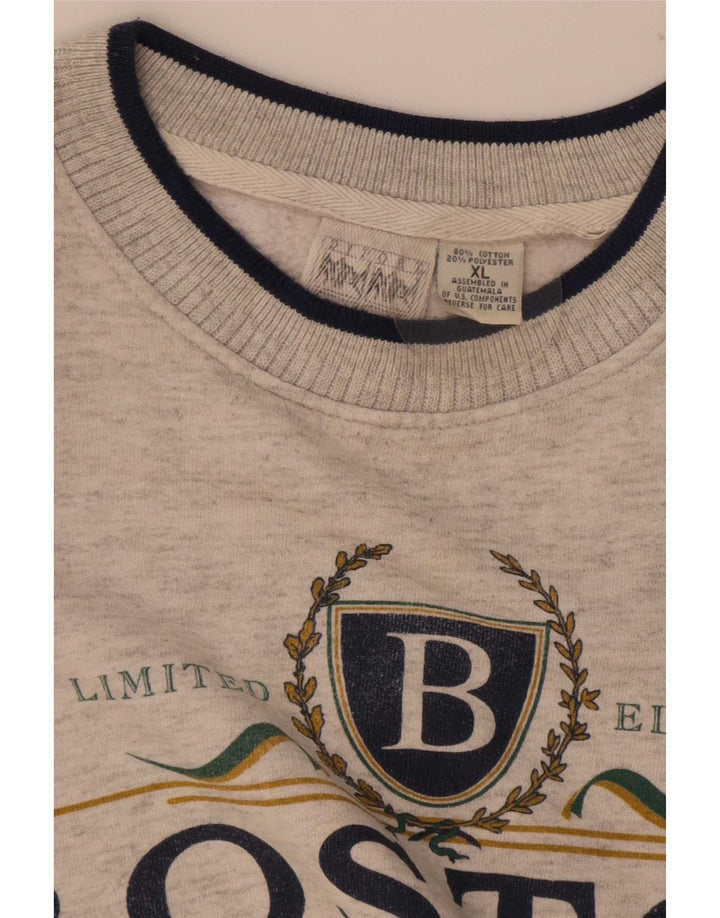 Boston Mens Graphic Sweatshirt Jumper XL Gris Coton