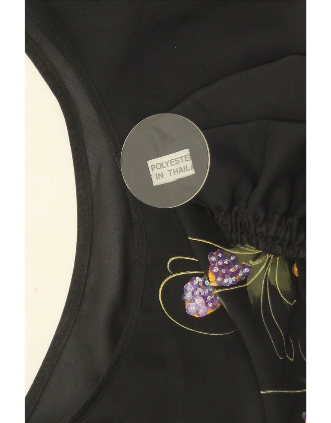 vintage Womens Crop Blouse Top UK 16 Grand Polyester Floral Noir