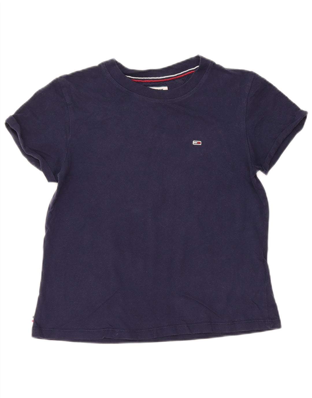 TOMMY HILFIGER T-Shirt Oversize Femme UK 2 2XS Bleu Marine Coton