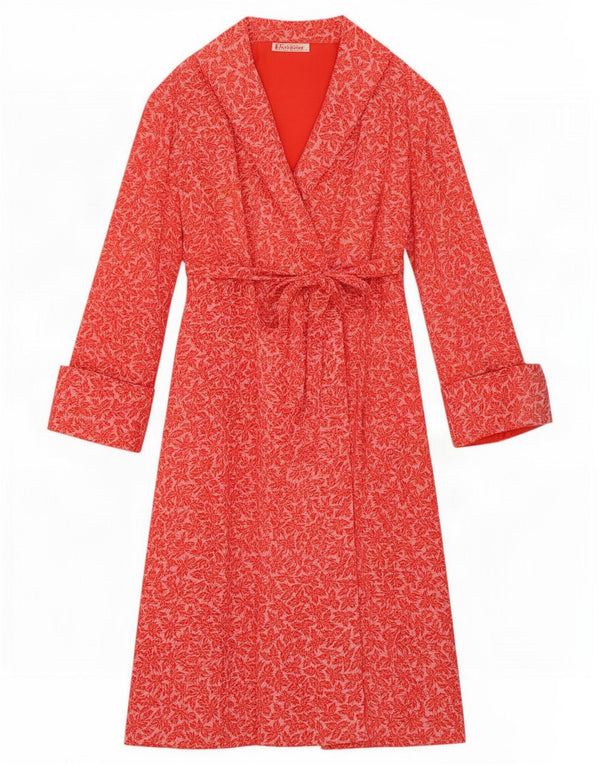 vintage Femmes Robe portefeuille à manches longues UK 10 Petit Floral Rouge