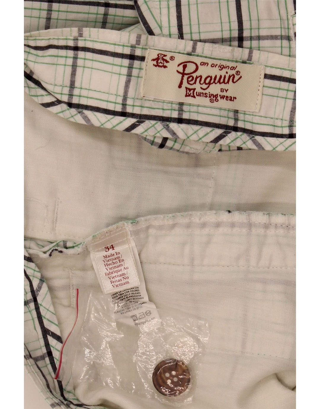 PENGUIN Short Chino Homme W34 Grand Carreau Blanc Coton