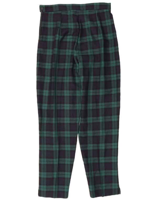 Pantalon de costume fuselé vintage femme W30 L30 laine à carreaux bleu marine