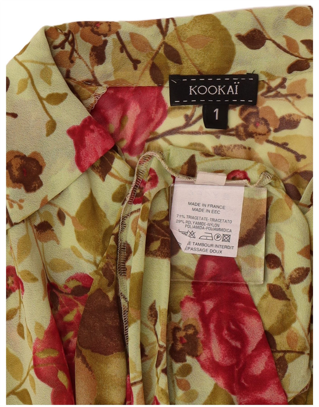 Kookai Robe chemise à manches longues pour femme Taille 1 Petit Vert Floral Bohème